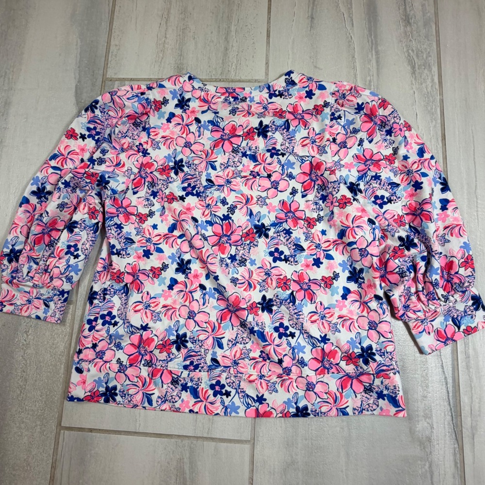 Lilly Pulitzer Corden Sweatshirt Party Like a Lobstar Floral Puff Sleeve Medium - Picture 5 of 6